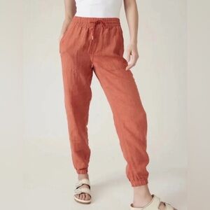Athleta Retreat 100% Linen Jogger Pants  Coral Tapered Ankle Size 2P (NWOT)